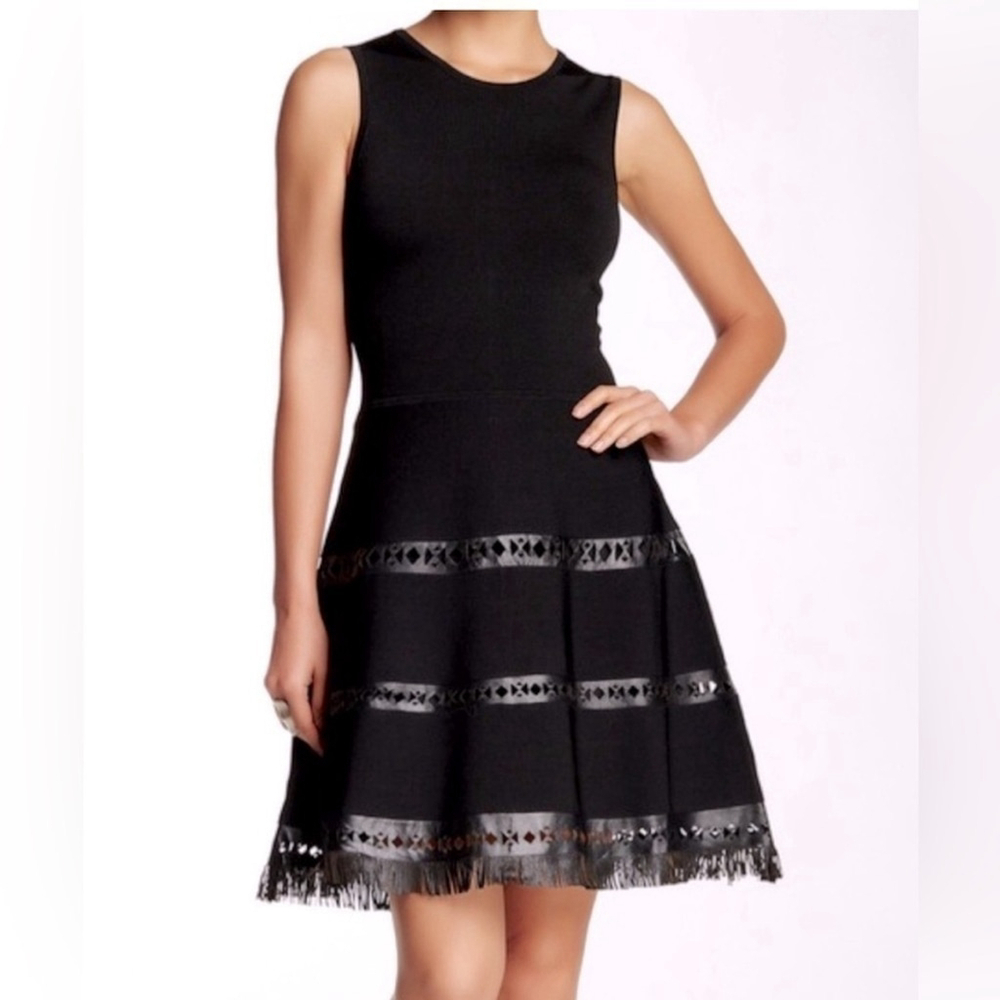 Parker Little Black Dress with Leather Cutout Details M